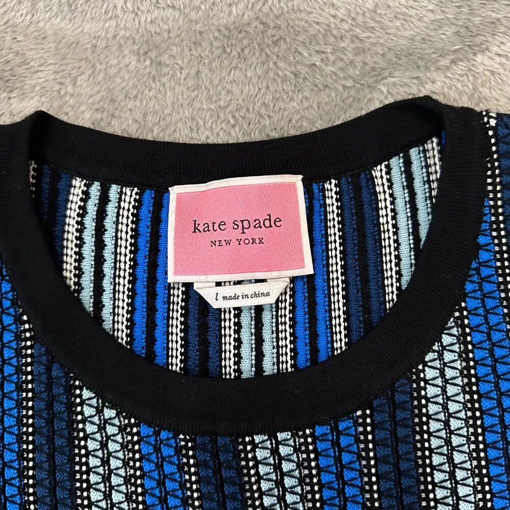 Kate Spade Sleeveless Textured Sweater Dress Fit and Flare LARGE Blue Stripe